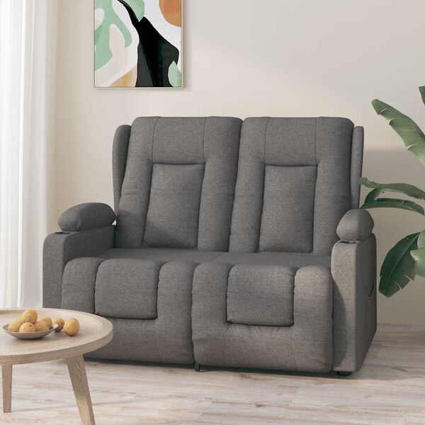 vidaXL 2 személyes világosszürke szövet masszázsfotel pohártartóval