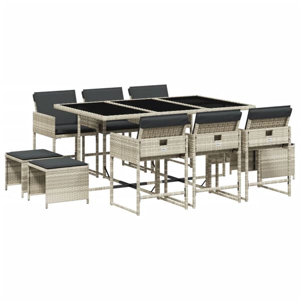 vidaXL 11 r&eacute;szes vil&aacute;gossz&uuml;rke polyrattan kerti &uuml;lőgarnit&uacute;ra p&aacute;rn&aacute;kkal