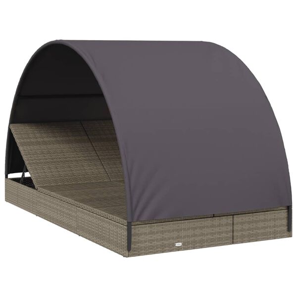 vidaXL 2 személyes szürke polyrattan napágy kerek tetővel 211x112x140
