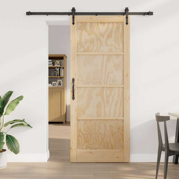 vidaXL Csúszó ajtó ORKDAL Barna 86 x 211 cm Tömör fenyőfa