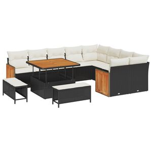 vidaXL Kerti Kanap&eacute; Szett p&aacute;rn&aacute;val 12 pcs Fekete &eacute;s Kr&eacute;m