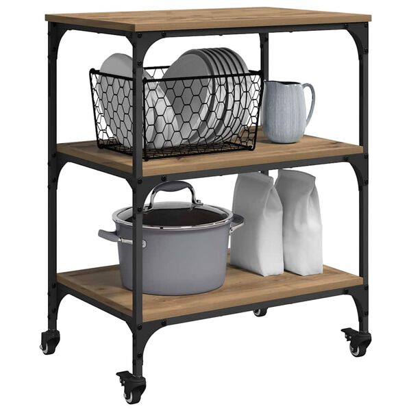 vidaXL Konyhai kocsi Artisan t&ouml;lgy 60 x 41 x 76 cm Faanyag