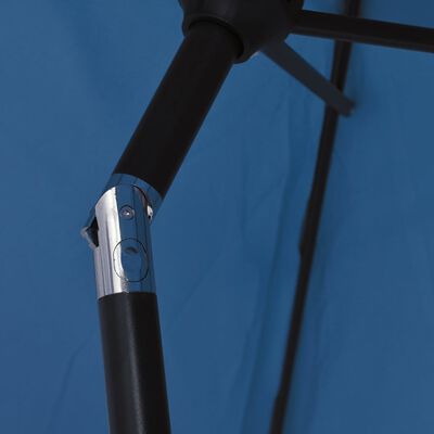 vidaXL azúrkék kültéri napernyő LED-fényekkel és acélrúddal, 300 cm