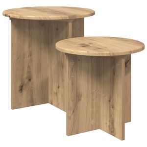 vidaXL Kisasztal k&eacute;szlet 2 db K&eacute;zműves T&ouml;lgy &Oslash; 45 x 45 cm M&eacute;rn&ouml;ki fa