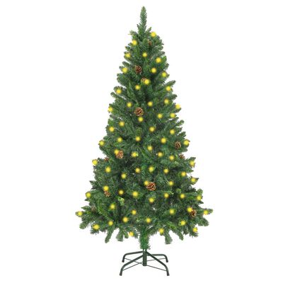 vidaXL zöld megvilágított műkarácsonyfa gömb szettel/tobozzal 150 cm