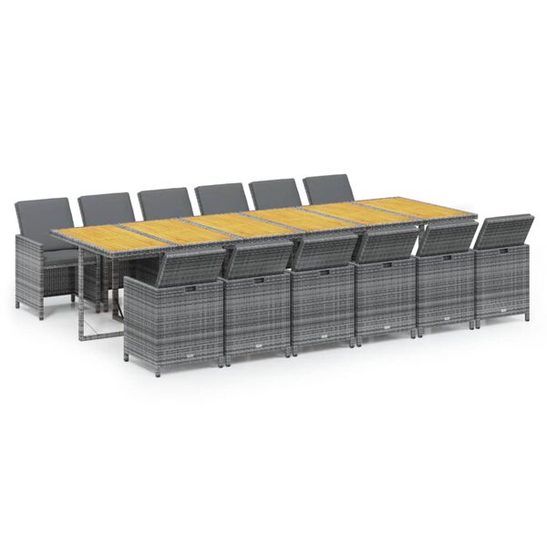 vidaXL 13 r&eacute;szes sz&uuml;rke polyrattan kerti &eacute;tkezőgarnit&uacute;ra p&aacute;rn&aacute;kkal