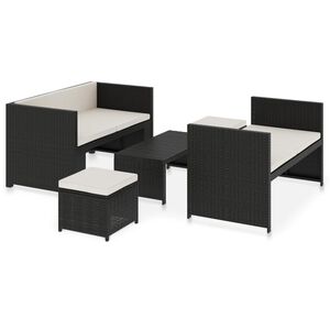 vidaXL 5 r&eacute;szes fekete polyrattan kerti &uuml;lőgarnit&uacute;ra p&aacute;rn&aacute;kkal