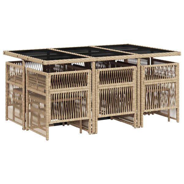 vidaXL 11r&eacute;szes vegyes b&eacute;zs polyrattan kerti &eacute;tkezőgarnit&uacute;ra p&aacute;rn&aacute;kkal