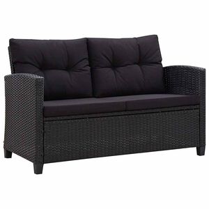 vidaXL fekete polyrattan k&eacute;tszem&eacute;lyes kerti kanap&eacute; p&aacute;rn&aacute;kkal 124 cm