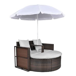 vidaXL barna polyrattan kerti &aacute;gy napernyővel