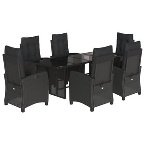 vidaXL 7 r&eacute;szes fekete polyrattan kerti &eacute;tkezőgarnit&uacute;ra p&aacute;rn&aacute;val