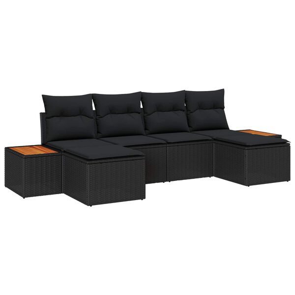 vidaXL Kerti Kanap&eacute; Szett p&aacute;rn&aacute;val 6 pcs Fekete Poly Rattan