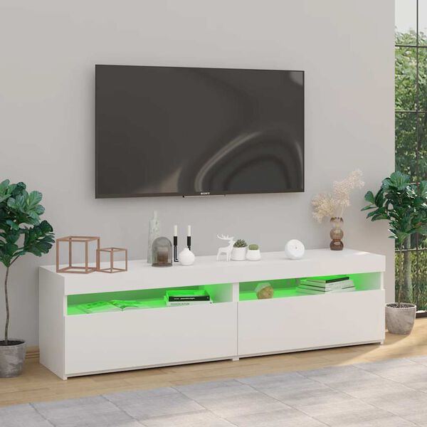 vidaXL 2 db magasf&eacute;nyű feh&eacute;r TV-szekr&eacute;ny LED-vil&aacute;g&iacute;t&aacute;ssal 75x35x40 cm