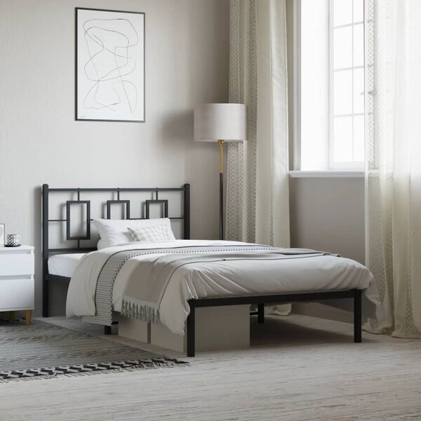 vidaXL fekete f&eacute;m &aacute;gykeret fejt&aacute;ml&aacute;val 107 x 203 cm