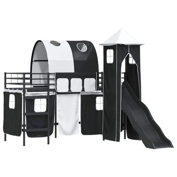 vidaXL Gyerekek Loft &Aacute;gykerete Fekete 74,5 x 190 cm F&eacute;m