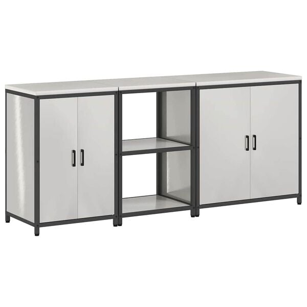 vidaXL Konyhai T&aacute;rol&oacute; K&eacute;szlet polcokkal 3 pcs Ez&uuml;st Rozsdamentes ac&eacute;l