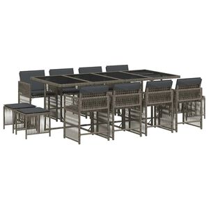 vidaXL 13 r&eacute;szes sz&uuml;rke polyrattan kerti &uuml;lőgarnit&uacute;ra p&aacute;rn&aacute;kkal