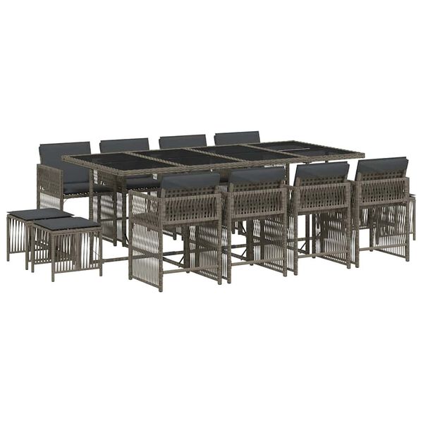 vidaXL 13 r&eacute;szes sz&uuml;rke polyrattan kerti &uuml;lőgarnit&uacute;ra p&aacute;rn&aacute;kkal