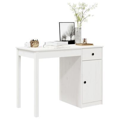 vidaXL tömör fenyőfa íróasztal fehér 100x50x75 cm