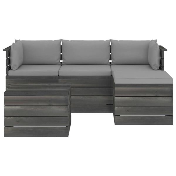 vidaXL 5 r&eacute;szes t&ouml;m&ouml;r fenyőfa kerti raklap-b&uacute;torgarnit&uacute;ra p&aacute;rn&aacute;kkal