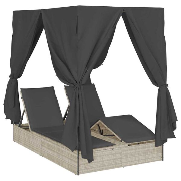 vidaXL Kettős Napozóágy Tetővel Világosszürke 205 x 129 x 200 cm