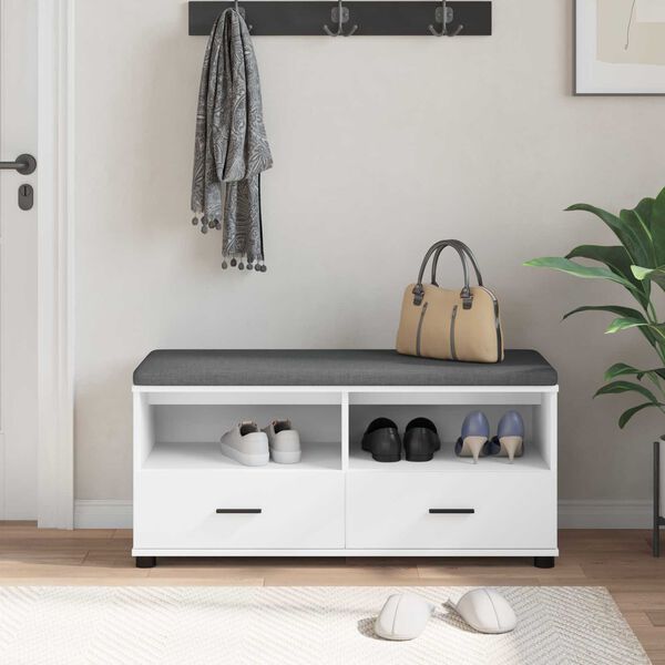 vidaXL Előt&eacute;r pad Feh&eacute;r 100 x 38 x 46 cm Fűr&eacute;szpor &eacute;s K&aacute;rpit Anyag