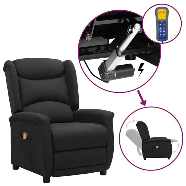 vidaXL fekete sz&ouml;vet fel&aacute;ll&aacute;st seg&iacute;tő massz&aacute;zsfotel