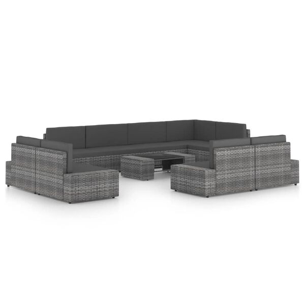 vidaXL 10 r&eacute;szes sz&uuml;rke polyrattan kerti &uuml;lőgarnit&uacute;ra p&aacute;rn&aacute;kkal