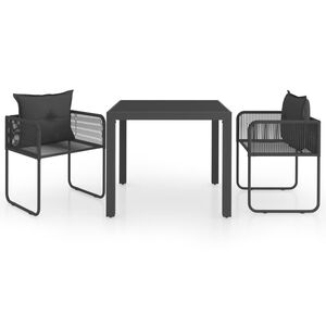 vidaXL 3 r&eacute;szes fekete PVC rattan kerti &eacute;tkezőgarnit&uacute;ra