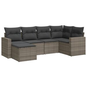 vidaXL 6 r&eacute;szes sz&uuml;rke polyrattan kerti &uuml;lőgarnit&uacute;ra p&aacute;rn&aacute;kkal