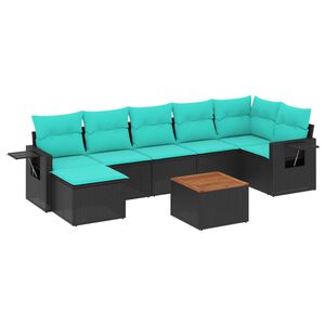 vidaXL 8 db fekete polyrattan kerti kanap&eacute;garnit&uacute;ra p&aacute;rn&aacute;kkal