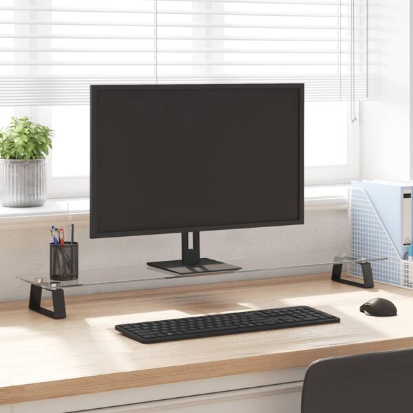 vidaXL fekete edzett &uuml;veg &eacute;s f&eacute;m monitor&aacute;llv&aacute;ny 100 x 20 x 8 cm