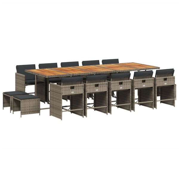 vidaXL 15 r&eacute;szes sz&uuml;rke polyrattan kerti &uuml;lőgarnit&uacute;ra p&aacute;rn&aacute;kkal