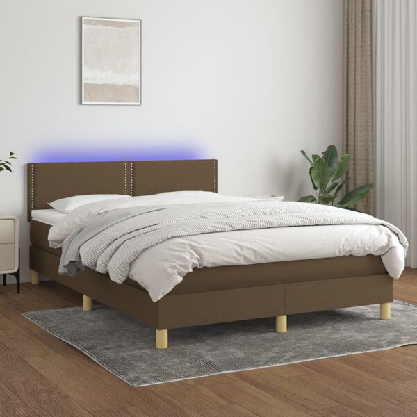 vidaXL barna sz&ouml;vet rug&oacute;s &eacute;s LED-es &aacute;gy matraccal 140x190 cm