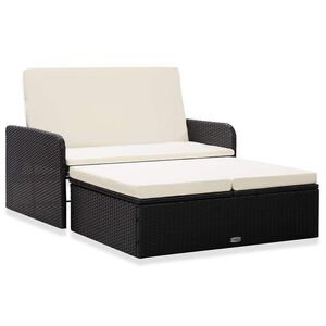 vidaXL 2 r&eacute;szes fekete polyrattan kerti b&uacute;torszett p&aacute;rn&aacute;kkal
