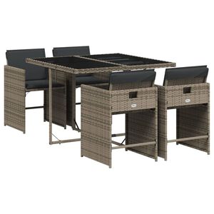 vidaXL 5 r&eacute;szes sz&uuml;rke polyrattan kerti &eacute;tkezőgarnit&uacute;ra p&aacute;rn&aacute;val