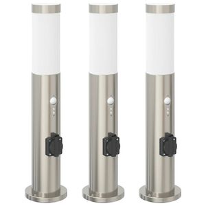 vidaXL 3 db k&uuml;lt&eacute;ri l&aacute;mpa &eacute;rz&eacute;kelővel &eacute;s konnektorral 50 cm rozsdamentes ac&eacute;l IP44