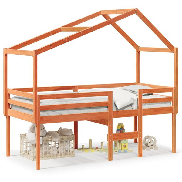 vidaXL viaszbarna t&ouml;m&ouml;r fenyőfa magas&iacute;tott &aacute;gy tetővel 75 x 190 cm