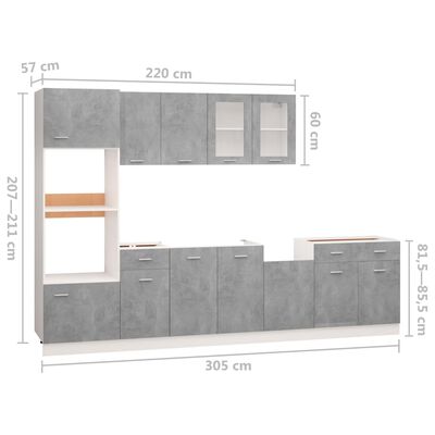 vidaXL 7 részes betonszürke forgácslap konyhai szekrénygarnitúra