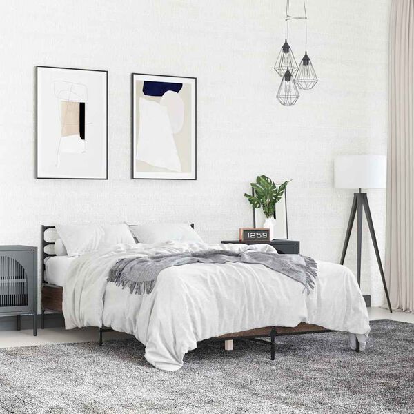 vidaXL barna t&ouml;lgysz&iacute;nű szerelt fa &eacute;s f&eacute;m &aacute;gykeret 140x190 cm