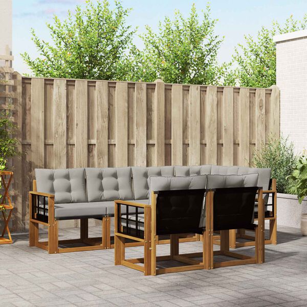 vidaXL K&uuml;lt&eacute;ri kanap&eacute; szett 7 pcs Term&eacute;szetes &eacute;s Vil&aacute;gossz&uuml;rke