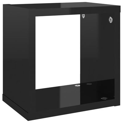 vidaXL 2 db magasfényű fekete fali kockapolc 22 x 15 x 22 cm