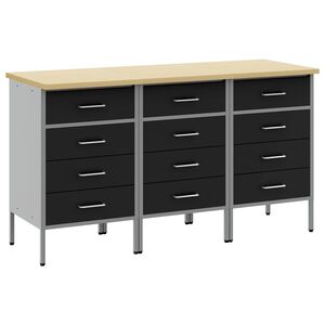 vidaXL Munkaszekr&eacute;ny fi&oacute;kkal 3 db Fekete &eacute;s Sz&uuml;rke 150 x 55 x 85 cm