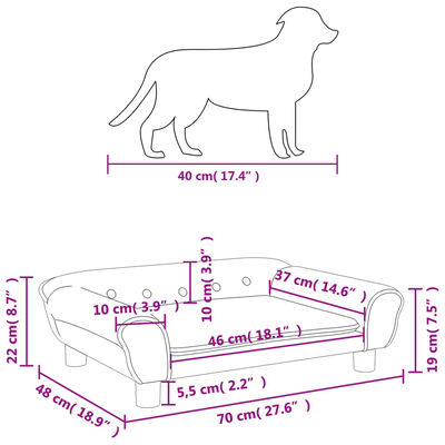 vidaXL világosszürke bársony kutyaágy 70 x 48 x 22 cm