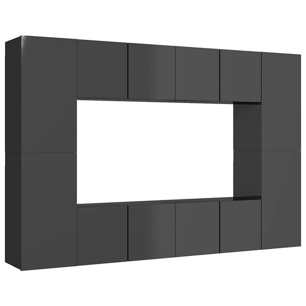 vidaXL 8 r&eacute;szes magasf&eacute;nyű sz&uuml;rke szerelt fa TV-szekr&eacute;nyszett