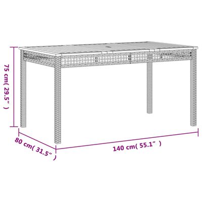 vidaXL szürke polyrattan és akácfa kerti asztal 140 x 80 x 75 cm