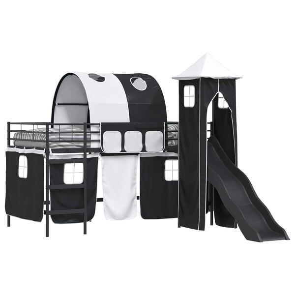 vidaXL Gyerekek Loft &Aacute;gykerete Fekete 99,5 x 200 cm F&eacute;m