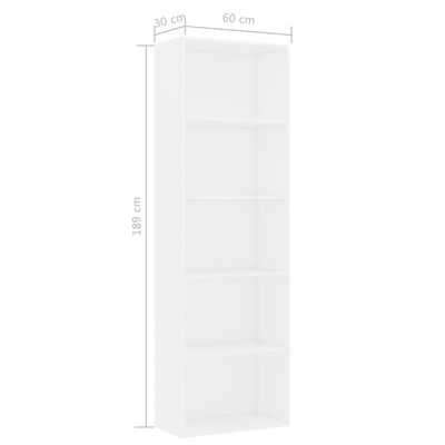 vidaXL 5-szintes fehér forgácslap könyvszekrény 60 x 30 x 189 cm