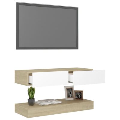 vidaXL fehér és sonoma színű TV-szekrény LED-del 90 x 35 cm