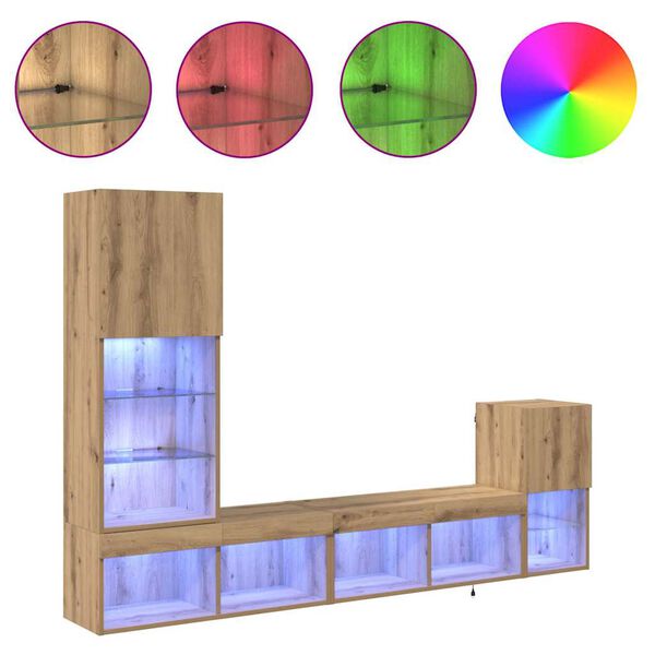 vidaXL TV Fali Egys&eacute;gek LED -es l&aacute;mp&aacute;kkal Artisan t&ouml;lgy Faanyag